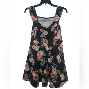 No Boundaries Juniors XXL Skater Dress Black Floral Off the Shoulder Scuba